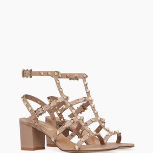 Valentino Garavani Rockstud Calfskin Ankle Strap Nude Sandals Size 39